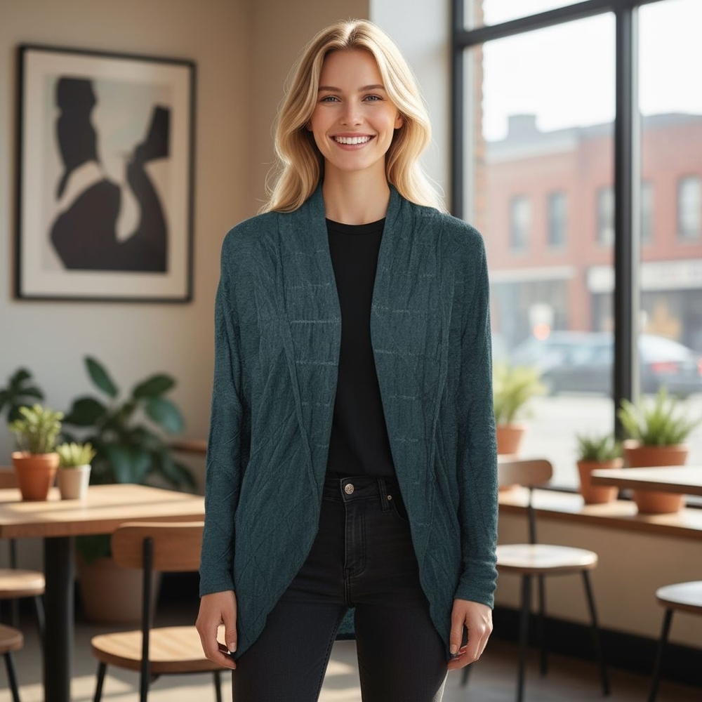 Silence + Noise Open Front Diamond Textured Lightweight Cardigan